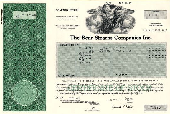 Bear Stearns Companies Inc. (No longer traded - Historic bail out by the Federal Reserve) - Delaware